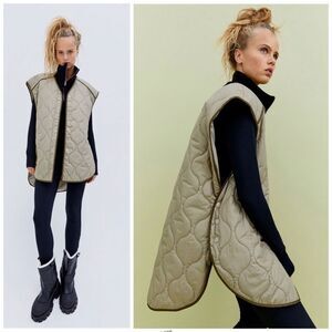 H&M Oversized Quilted Khaki Green Waterproof Vest XL/XXL